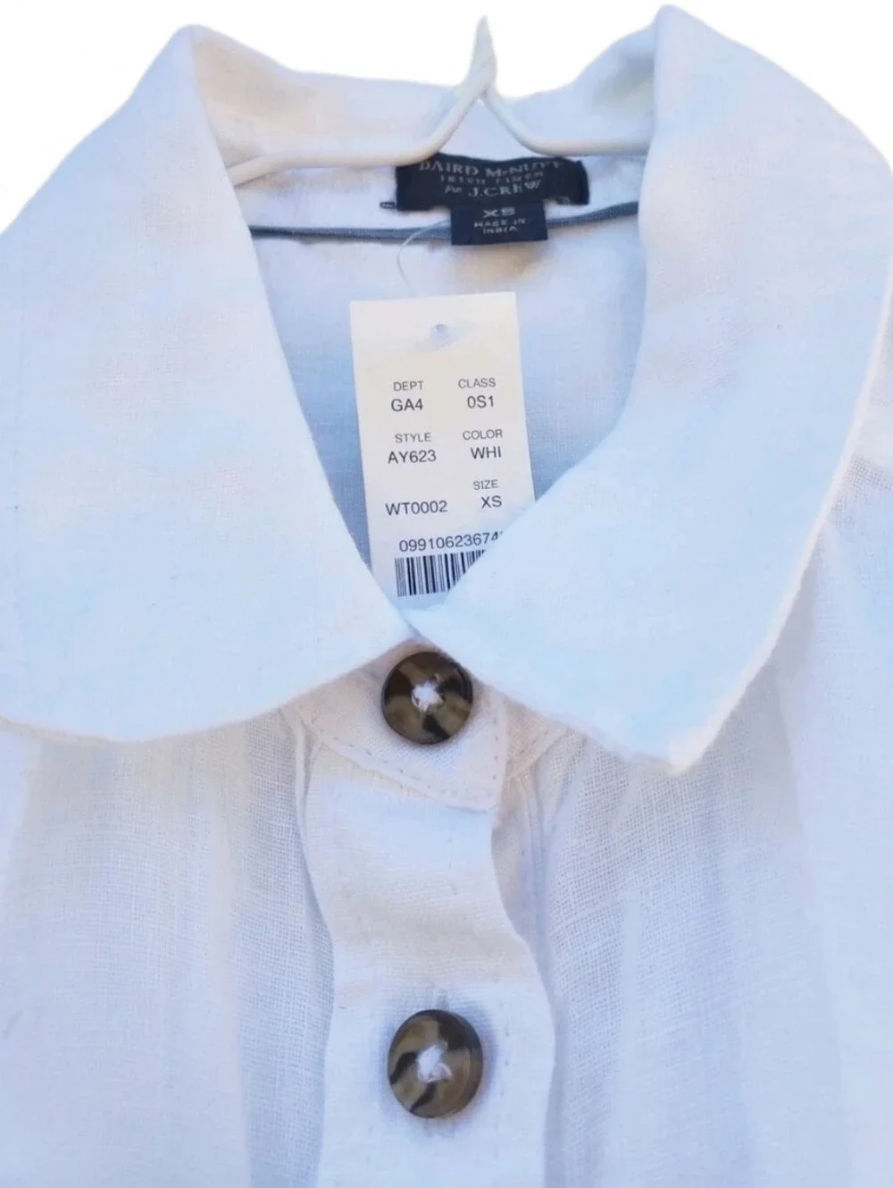 NWT J.Crew Relaxed-fit Short-sleeve White Baird McNutt Irish Linen Shirtdress XS